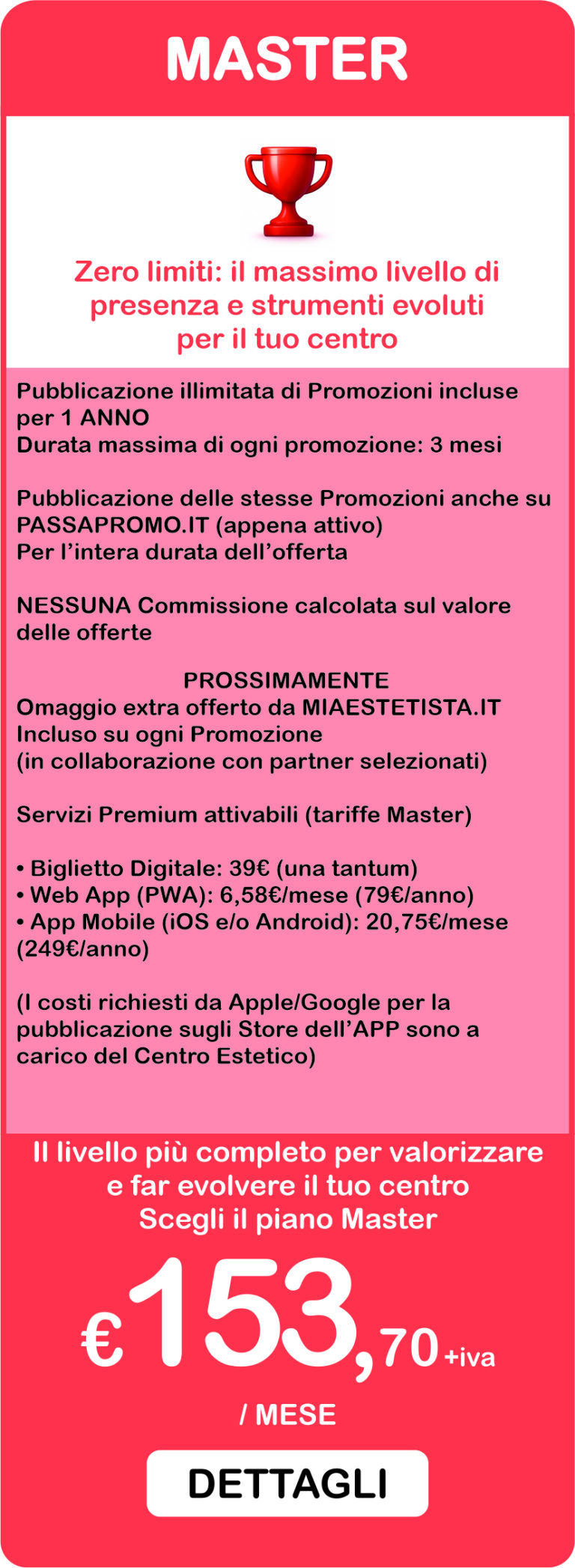 Piano Master MiaEstetista.it con promozioni illimitate per centri estetici